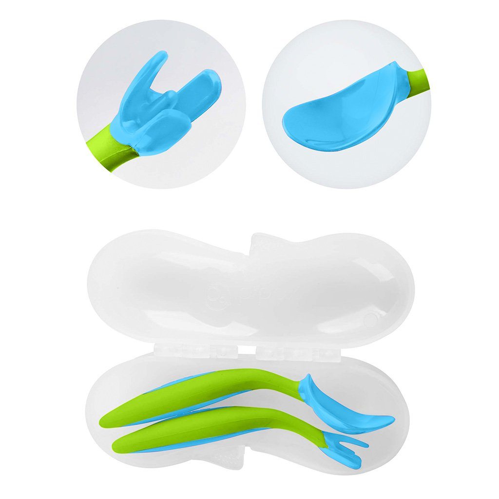 B.Box Ocean Breeze Toddler Cutlery Set with a large spoon head doubles as a shovel.