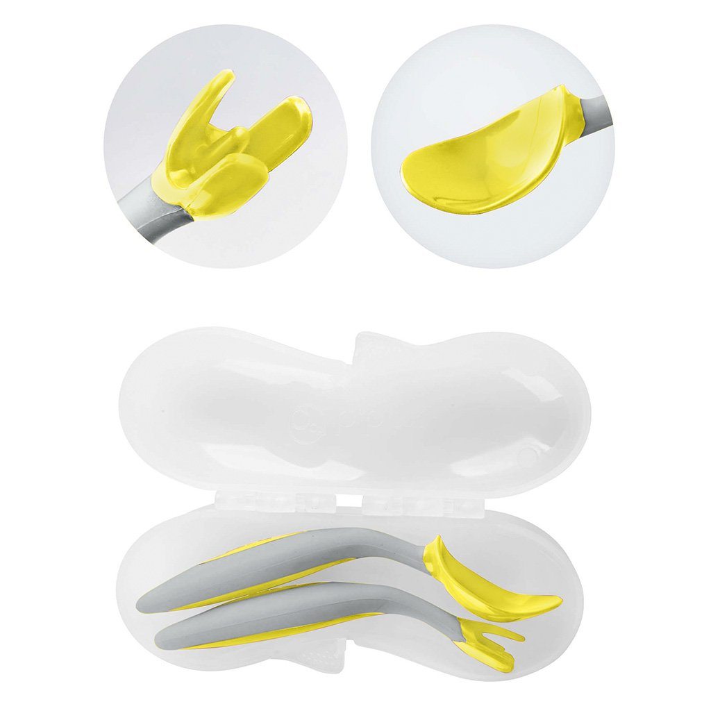B.Box Lemon Sherbet Toddler Cutlery Set size and shape fit for the little mouths.
