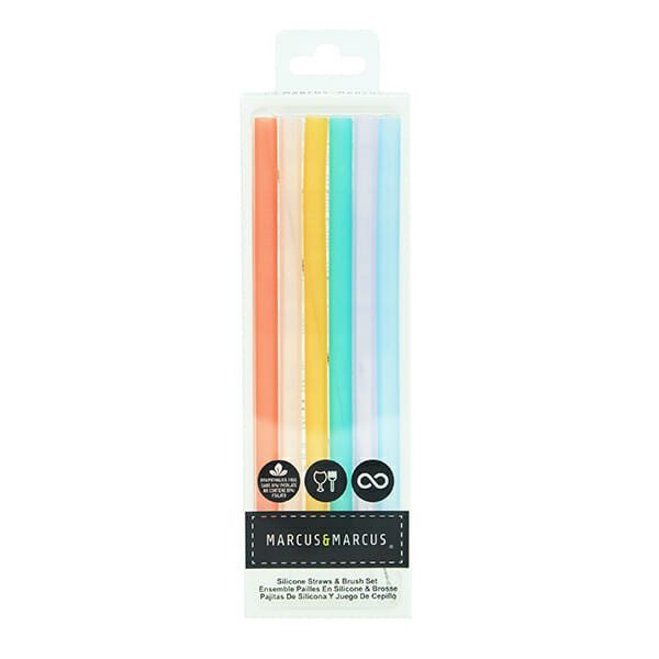 Marcus Marcus Reusable Silicone Straws and Brush Set with different adorable colours.