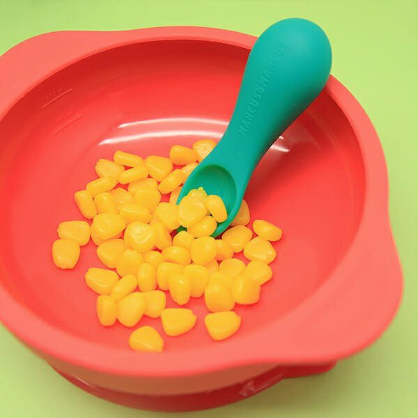 Marcus Marcus OLLIE GREEN ELEPHANT Grasp Self Feeding Spoon made of BPA and phthalate free food grade silicone.