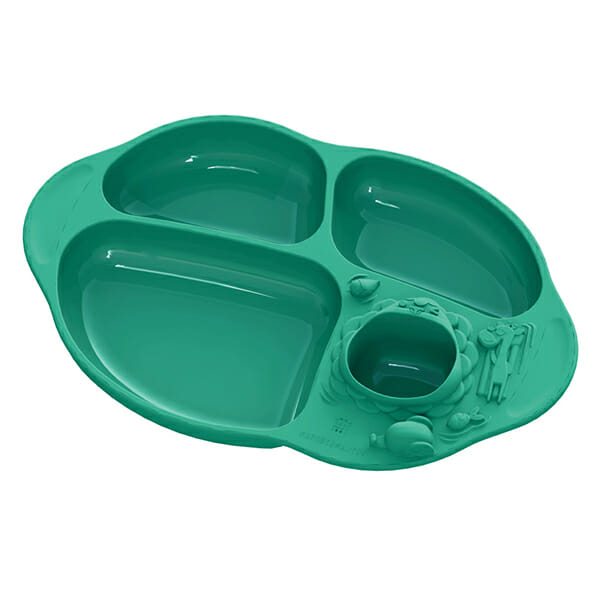 Marcus Marcus OLLIE Green Elephant Yummy Dips Suction Divided Plate funable and round corners for easy scooping.