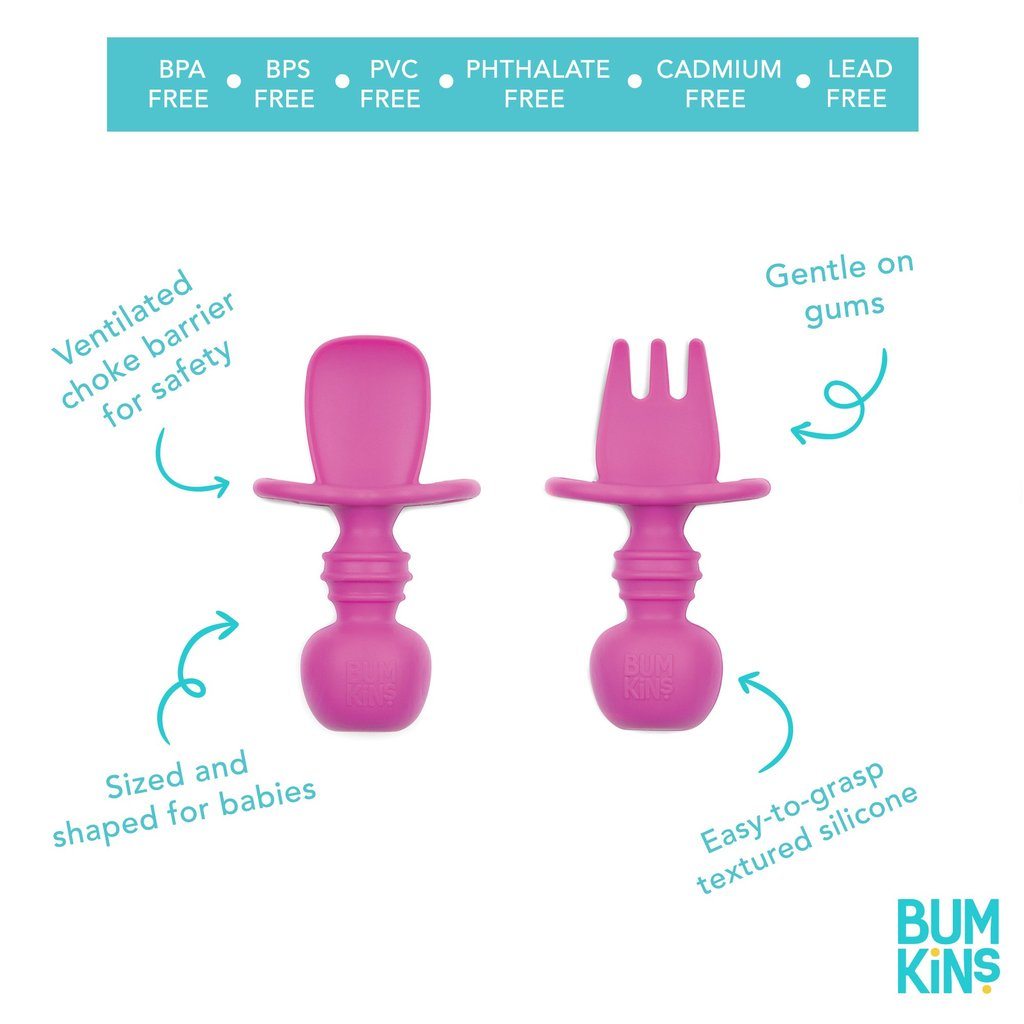 Bumkins Pink Silicon Chewtensils genius tools that helps guide little ones for self-feeding.