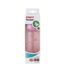 Pigeon Slim Neck Flexible™ Bottle 240ml Bottle Pink Hearts (PP)