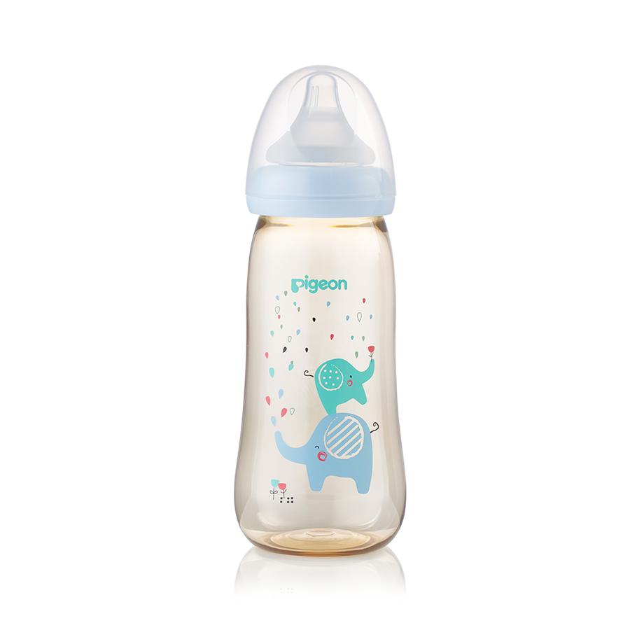 Pigeon Wide Neck SofTouch™ Bottle 330ml Blue Elephant (PPSU)