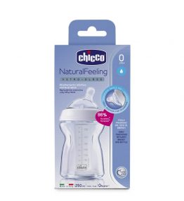 Chicco Nursing Glass Bottle: NaturalFeeling – 250ml 0m+ Teat