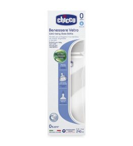 Chicco Nursing Glass Bottle: Well-Being Silicone – 240ml 0m+ Teat
